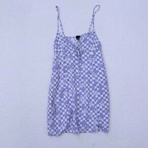 Wild Fable Lilac Purple White Checkered Gingham Floral Cutout Dress Sz M Summer